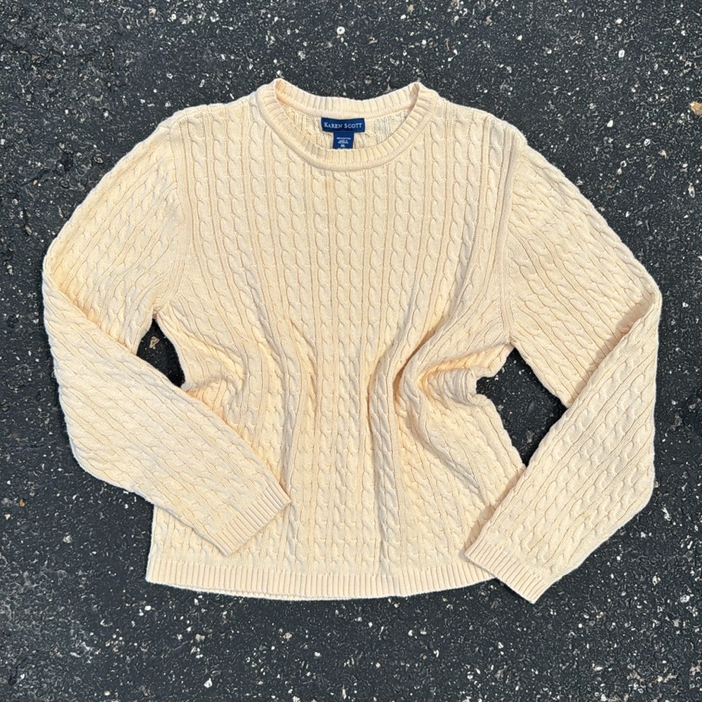 Karen Scott Cream Cable Knit Sweater